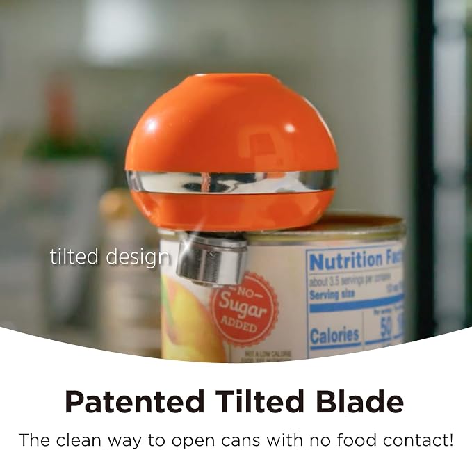 Kitchen Mama Mini Electric Can Opener Smooth Edge, Orange | Opens Can with One Press, Ultra-Compact, Hands-Free, Cordless, Battery Operated
