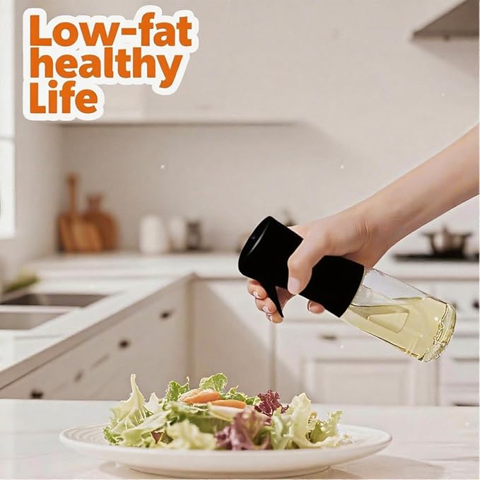 Olive Oil Sprayer for Cooking, 220ml Glass Oil Dispenser | Kitchen Gadgets, Food Grade Premium Spray Bottle, Continuous Spray with Portion Control, for Salad, Frying, BBQ