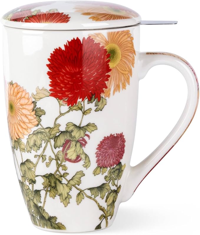 AmorArc Tea Cup With Infuser and Lid, 18oz Loose Leaf Tea Mug With Steeper | Porcelain Tea Mug With Infuser and Lid, Strainer Tea Cup for Tea Lovers, Home & Office, Housewarming Birthday Gift
