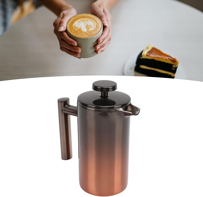 French Press Coffee Maker, Double Walled Stainless Steel French Press Coffee Pot Gradient Color Design Metal Insulation Coffee Press for Home Outdoor Camping Travel(350ml)