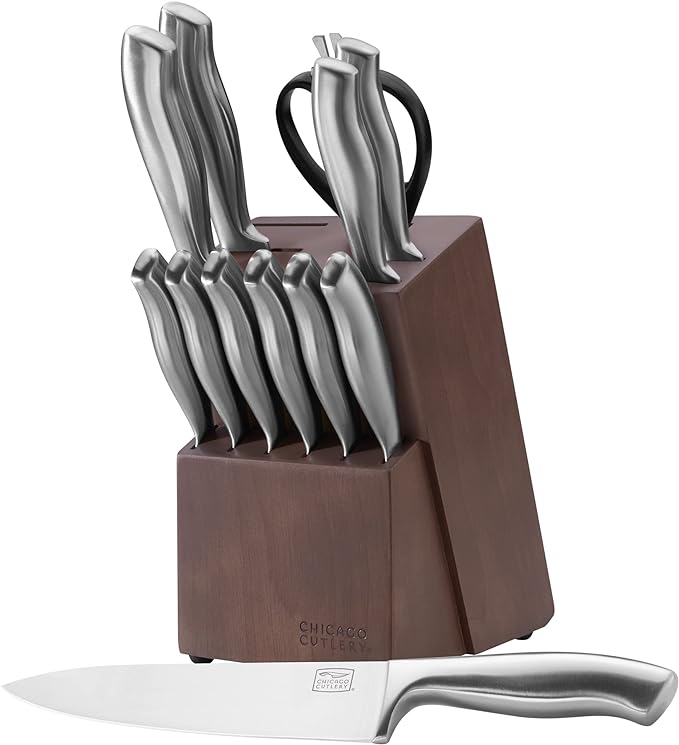 Chicago Cutlery Insignia (13-PC) Kitchen Knife Block Set With Wooden Block, Contoured Handles and Sharp Stainless Steel Professional Chef Knife Set & Scissors | Contoured Handles and Sharp Stainless Steel Professional