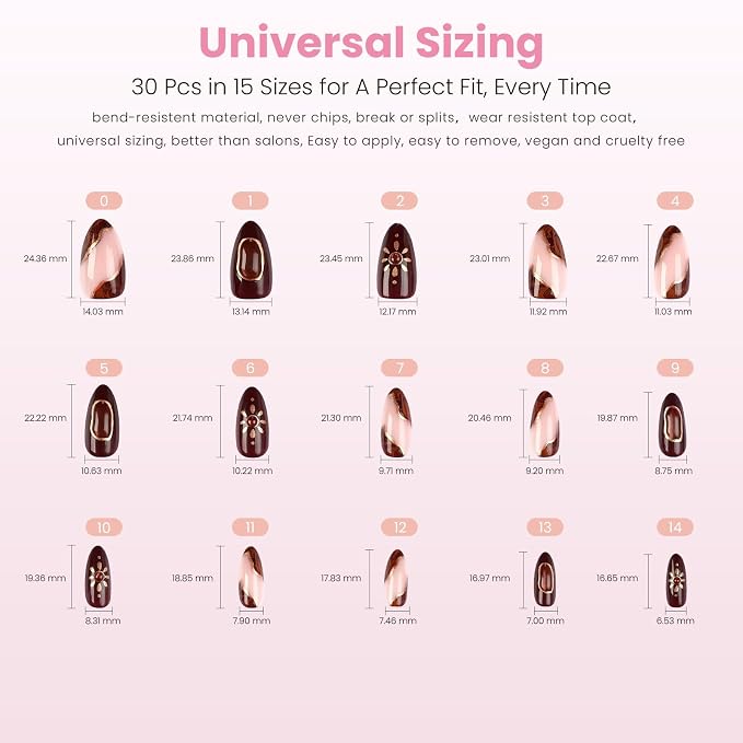 Nail Reformation Press On Nails, Sun Stone | Medium Almond Fake Nails | with 3D Golden Shimmer on Amber Glow Base in Glossy Finish, Reusable Stick On Nails in 15 Sizes - 30 Nail Kit for Women Gifts