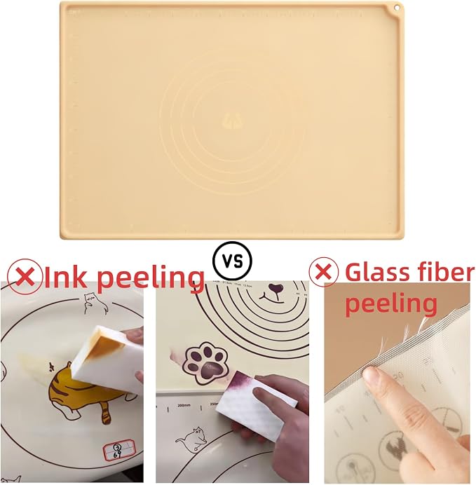 Ink-free Extra Large Silicone Pastry Mat for Healthy Baking 32 * 24Inch Large, Thickness 0.08Inch Heavy Duty Non-Slip Dough Rolling Mat, Non-Stick, Non-Slip and BPA Free Baking Mat.(Beige)