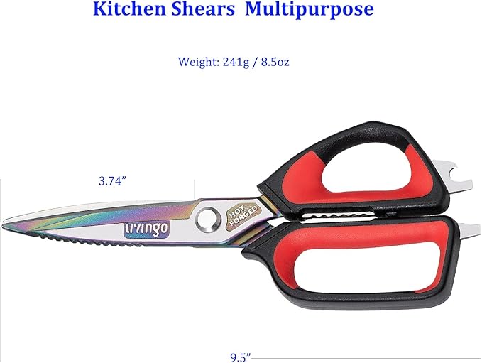 LIVINGO 9.5" Titanium Coated Kitchen Shears Heavy Duty Stainless Steel | Ultra Sharp Multipurpose Food Scissors with Durable Titanium Blade for Cutting Chicken, Meat, Vegetables and Cooking Tasks