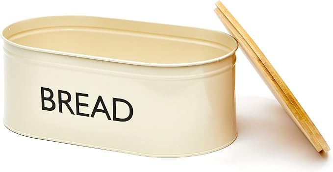 RoyalHouse Premium Metal Bread Box with Bamboo Lid | Stainless Steel Large Bread Bin Storage Container And Organizer for Kitchen Countertop, Vintage Style Kitchen Decor