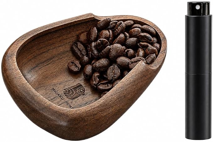 Coffee Bean Dosing Cup & RDT Spray Bottle Set - Walnut Wood Espresso Accessories Kit with Static Reduction Spray, Measuring Tray for Coffee/Tea ﻿