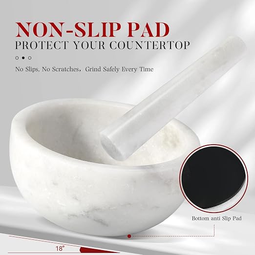 Marble Mortar and Pestle Set, 7"-4 Cups Grinder Bowl for Guacamole, Salsa, Pill Crusher, Spice, Herb, Garlic, Nut, Heavy Duty Grinder for Kitchen(Namib Fantasy)