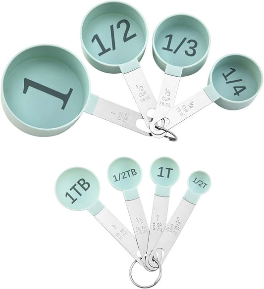Easy to Read Measuring Cups & Spoons Set for Visually Impaired, Stackable,Large Print Measure Cups Set, Nesting Measure Cups with Stainless Steel Handle