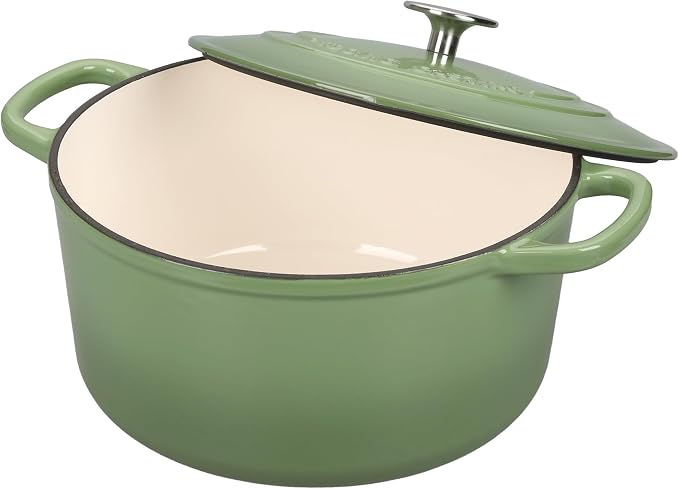 EDGING CASTING Enameled Cast Iron Dutch Oven with Sourdough Bread Baking Kit, Bread Dutch Oven with Lid, Includes Proofing Basket & Baking Tools, 5qt, Pistachio Green