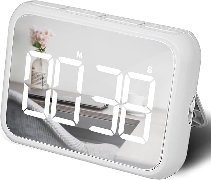 Digital Large Display Visual Timer Stopwatch for Kitchen Teacher School Classroom Cooking, Night Light Magnetic Bathroom Makeup Mirror LED Stop Clock Timer, 99 Minutes Countdown, Loud/Silent (White)