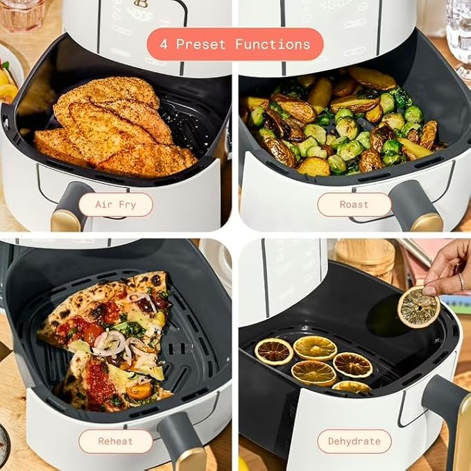 B 6 Quart Digital Air Fryer TurboCrisp Technology, Large Touchscreen Controls, Ceramic Roast Reheat Dehydrate Nonstick, Family Size for 5-7 People (White)