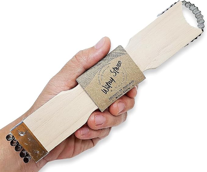 WitnyStore Coconut Grater - Vintage Kitchen Tool - Thai Traditional Style Multipurpose Easy to Use Portable Wooden Hand Held Scraper and Shredder for Fresh or Baby Coconut Meat - 7 x 1.5 x 0.5 inches