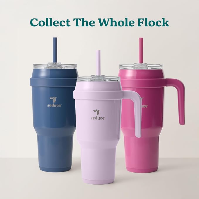 REDUCE 40 oz Stainless Steel Tumbler with Handle - Dual-Wall Vacuum Insulated Travel Mug, Sweat-Proof Lid & Reusable Straw - Keeps Drinks Cold for 24 Hrs, Fits Cupholders, Dishwasher Safe - Sand