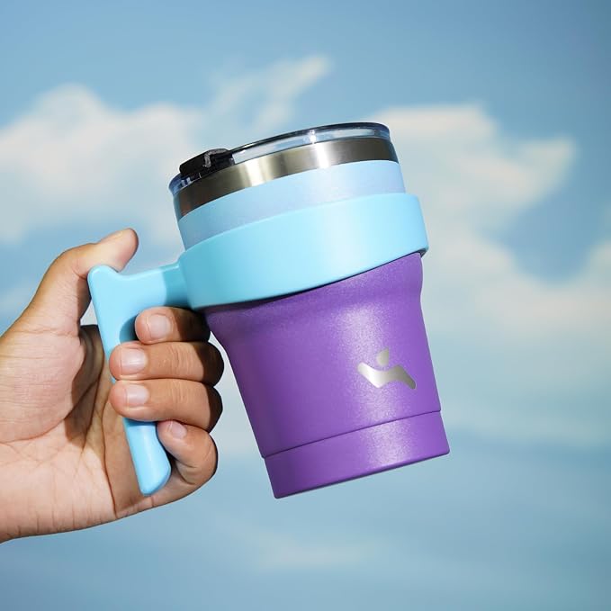 Konokyo 10 oz Tumbler with Handle and Straw, Insulated Travel Mug | Ocean Dream; BPA-free, leak-proof tumbler with 2 lids, 2 straws, cup holder fit for coffee, office, travel & daily use