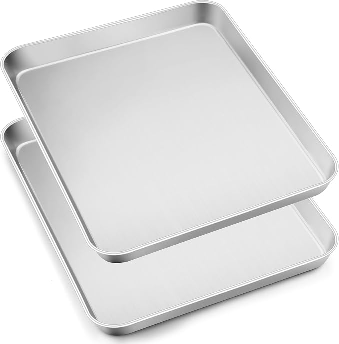 Leonyo Non-Toxic 16x12IN Stainless Steel Baking Jelly Roll Pans, 2Pack | Commercial-Grade 12x16IN Metal Cookies Sheet Jelly Roll Pans For Baking, Toaster Oven Baking Trays For Food, Dishwasher Safe