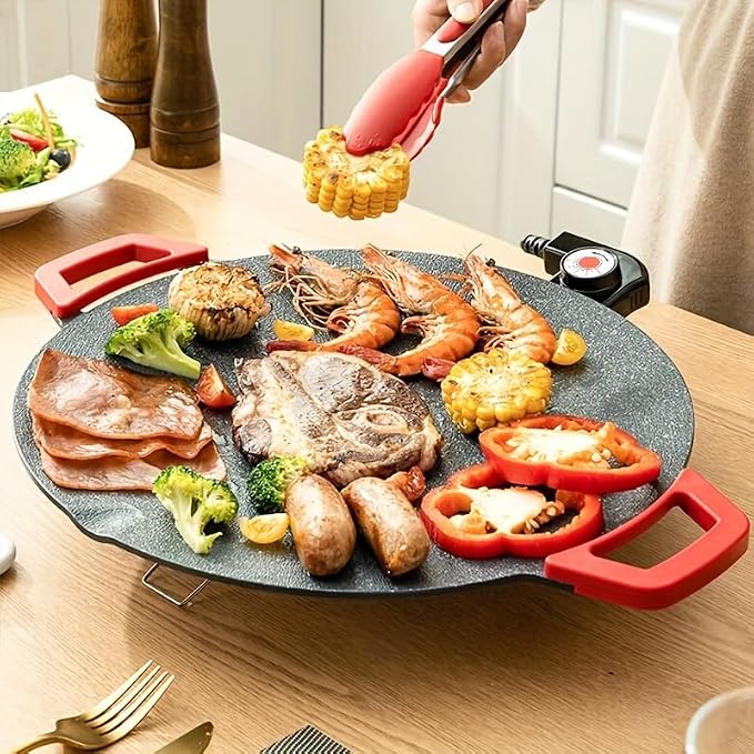 14'' Electric Grill, Smokeless Nonstick Electric Griddle for Indoor Use, Compact & Versatile Cooking for Steaks, Pancakes & BBQ, 800W with Adjustable Temperature Control