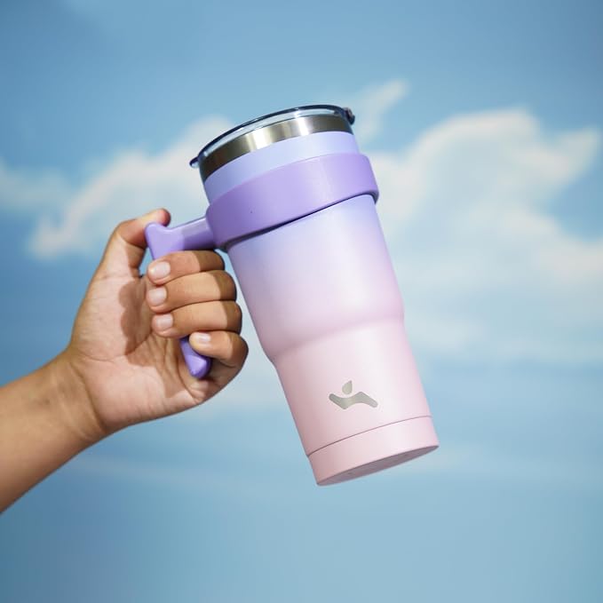 Konokyo 20 oz Tumbler with Handle and Straw, Insulated Travel Mug | Pastel Sunset; BPA-free, leak-proof tumbler with 2 lids, 2 straws, cup holder fit for coffee, office, travel & daily use