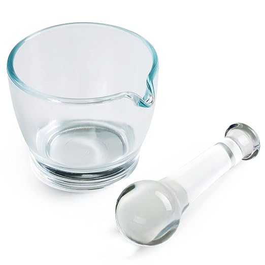 8oz Glass Mortar and Pestle Bowl, Medicine Grinder and Mixer for Pharmacy or Science Lab