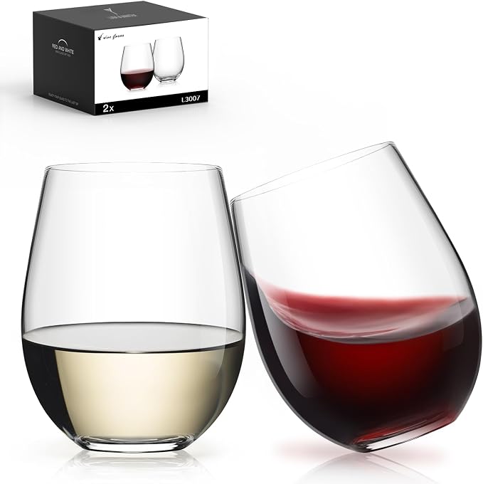 Stemless Wine Glasses Set of 2, 18oz Red White Wine Glass, No Stem | Glassware, Sturdy Drinking Glass, Home Bar, Daily Use, Hosting, Evening Party, Birthdays, Housewarming