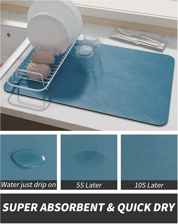 AMOAMI-Coffee Mat Hide Stain Rubber Backed Absorbent Dish Drying Mat for Kitchen Counter-Coffee Bar Accessories Fit Under Maker Machine Pot Espresso Machine Dish Rack