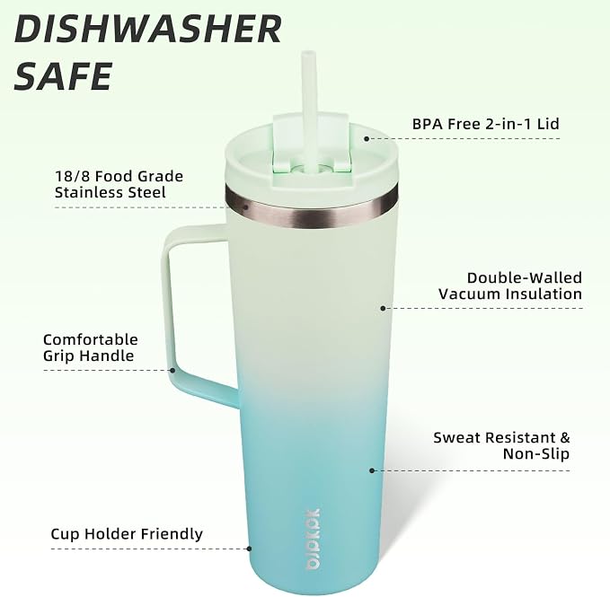 BJPKPK 30oz Insulated Tumbler with Handle, Lid & Straw, Stainless Steel | Double Wall Vacuum Insulated Coffee Travel Mug - Keeps Cold & Hot, BPA Free, Cupholder Fit for Office, Gym & Travel