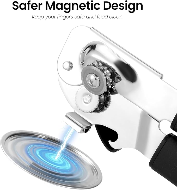 Can Opener Manual with Magnet Lift, Heavy Duty Handheld Smooth Edge Can Tin Opener for Seniors, Durable Sharp Cutting Blade,Easy Turn Knob Multifunctional Bottle Opener