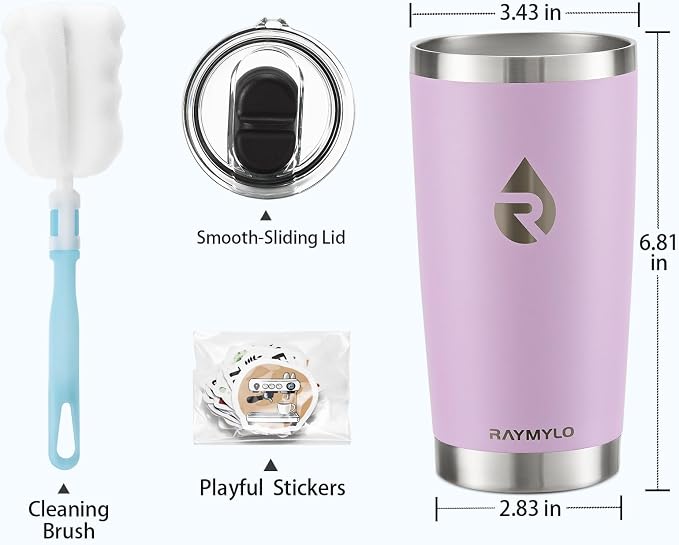 RAYMYLO Travel Coffee Tumbler, Insulated Travel Coffee Mug Cup, 20oz | Detachable Lid for Thoroughly Clean, Cup Holder Friendly for Outdoor, Double-Wall Vacuum Insulation, Spill Proof & BPA Free