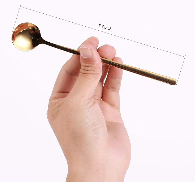 4 PCS 6.7 Inches Coffee Spoons, Stirring Spoons, Tea Spoons Long Handle, Teaspoons, Gold Spoons, Ice Tea Spoons, Long Spoons for Stirring, Espresso Spoons Stainless Steel