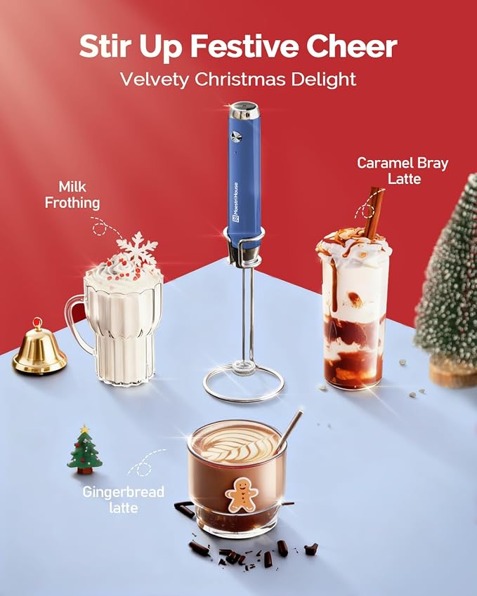 Maestri House Rechargeable Milk Frother with Stand, LunaFro Handheld Foam Maker for Lattes & Cappuccino, Christmas Gift for Coffee Lovers, Midnight Blue