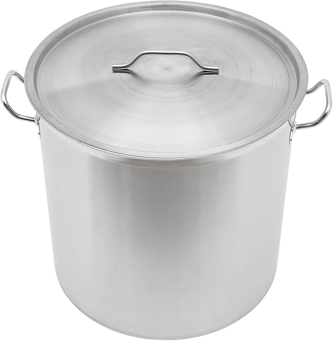 Stainless Steel Stockpot, 100 Quart Large Cooking Pots, Cookware Sauce Pot with Lid, Heavy Duty Commercial Kitchen Grade Stock Pot for Soup, Stew & Sauce, Riveted Silicone Handle