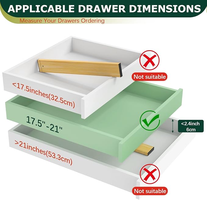Kitchen Drawer Dividers 6 Pack Bamboo Drawer Organizers | 17-22" Adjustable, Spring Loaded, Expandable Utensil Organizer, Works in Kitchen, Dresser, Closet, Bathroom, Bedroom
