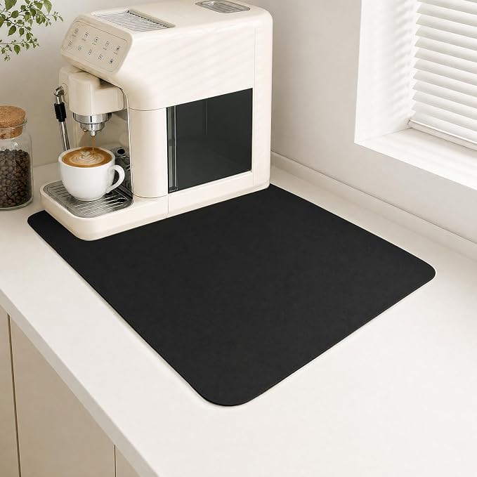 Coffee Mat Dish Drying,Non-Slip Easy Clean Sink Mat,Heat-resistant ,Fit Under Coffee Maker, Espresso Machine, Pot, Dish Rack (black, 16"x20")