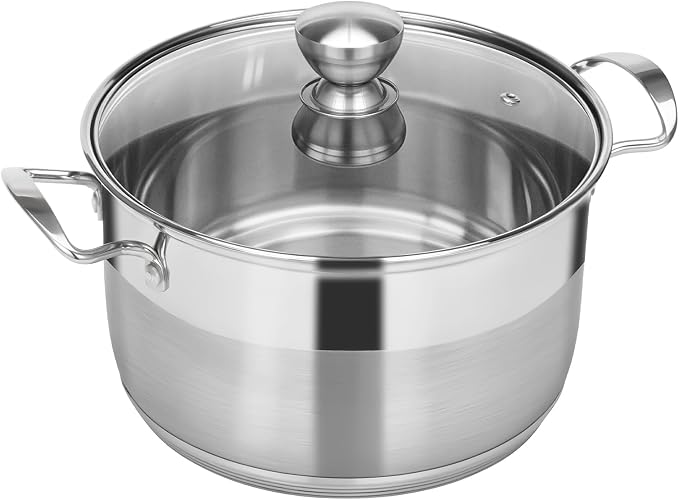 Ohtomber Stainless Steel 12 Quart Large Stock Pot with Lid, Non-Stick Base | Thick Base Cookware, Heavy Duty, Induction Ready, Ideal for Soup Pasta Stew Simmering Boiling & Canning, Deep Cooking Pot