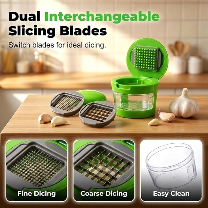 Mini Hand Garlic Mincer and Press with Collection Container (3) | Handheld Stainless Steel Blade Kitchen Gadget for Cooking Food Preparation