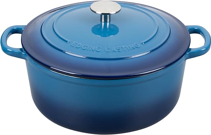 EDGING CASTING Enameled Cast Iron Dutch Oven Pot With Lid for Cooking, Bread Baking, Bread Oven, 5.5 Quart, Lake Blue