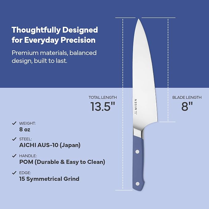Misen 8 Inch Chef Knife, AUS-10 Japanese Stainless Steel - Blue
