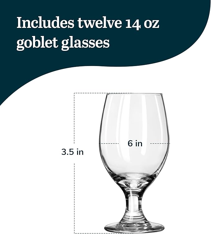 Libbey 14 Oz Perception Banquet Goblet Glasses, Elegant Iced Tea Stemware Glasses, Versatile Goblets Glassware Set of 12 for Cocktails, Wines and More