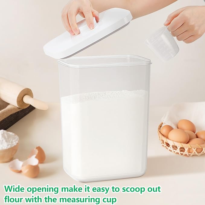 6 Qt Flour Sugar Storage Containers with Pop-up Lid Airtight 11 Lb Rice Bin | Crystal-Clear Plastic Dry Food Containers Tall and Slim BPA Free Pet Food Holder for Kitchen Pantry Organization
