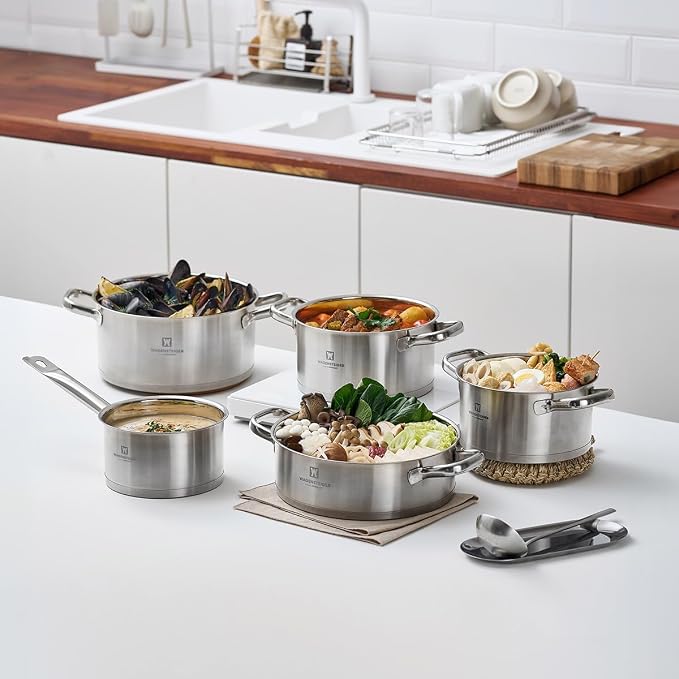 WAGENSTEIGER 4.3 Quart Casserole Pot/Dutch Oven/Saute Pan, 3-Ply Stainless Steel with Aluminum Core, Tempered Glass Lid, Ergonomic Handles, All Cooktops Compatible (9.84" Diameter Casserole)