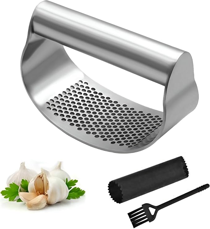 3-in-1 Professional Stainless Steel Garlic Crusher Set | PP Handle