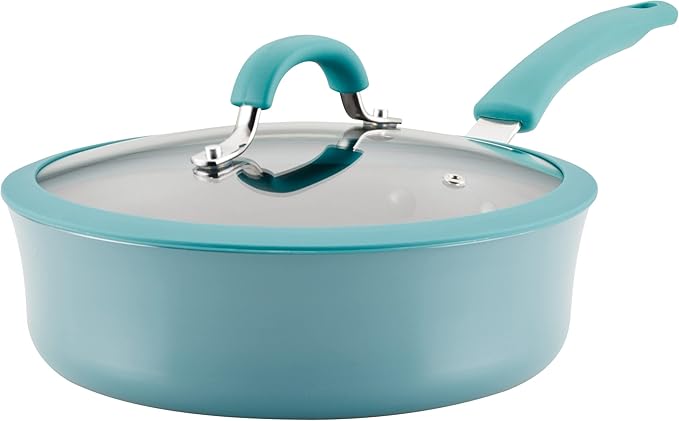 Rachael Ray Cook + Create Nonstick Sauté Pan with Lid, 3 Quart, Agave Blue