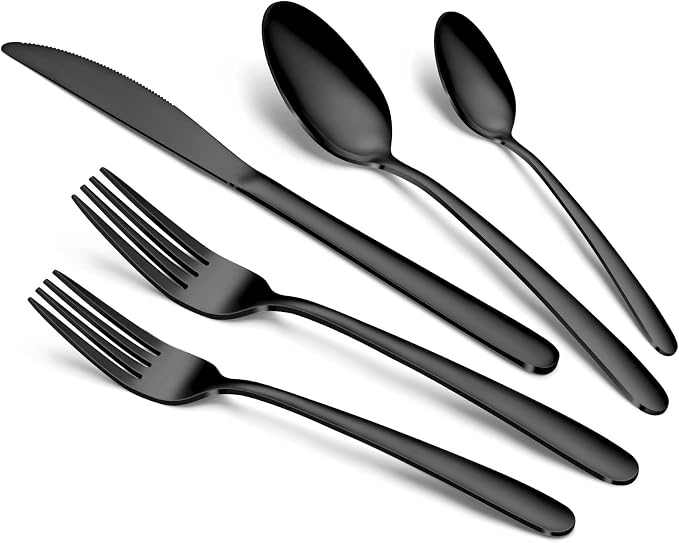 Hunnycook 20-Piece Black Silverware Set - Stainless Steel Silverware Set for 4, Includes Forks Spoons and Knives, Utensil Sets for Home Kitchen Restaurant, Dishwasher Safe