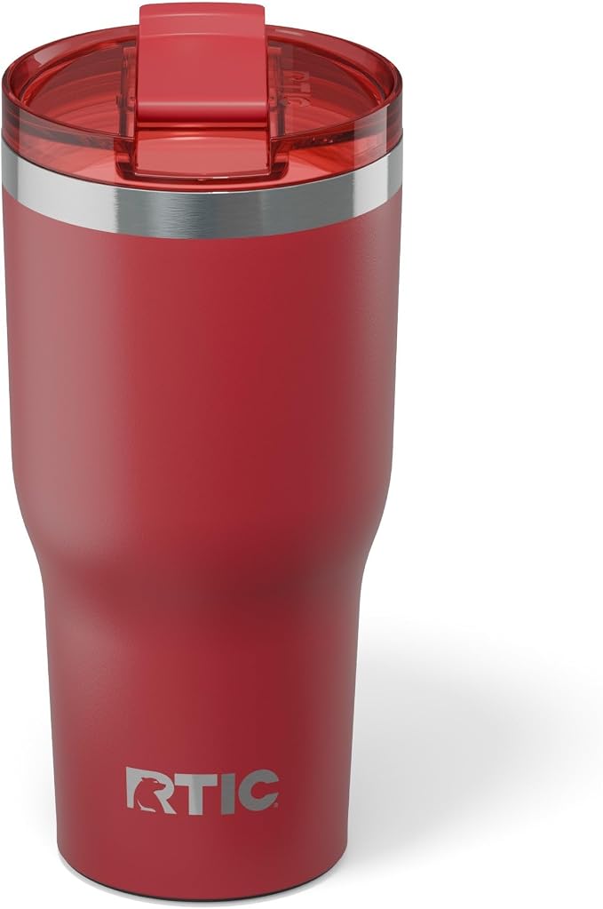 RTIC 30oz Essential Tumbler with Lid, Ceramic Lined, Flag Red | Insulated, Stainless Steel Metal, Portable Travel Cup for Hot and Cold Drinks, Coffee, Car, Camping and Travel