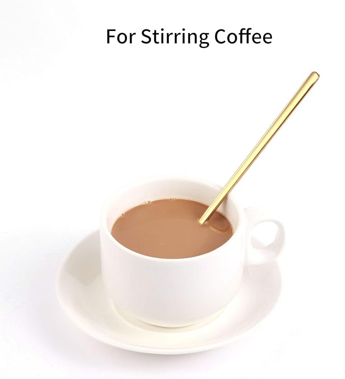 4 PCS 6.7 Inches Coffee Spoons, Stirring Spoons, Tea Spoons Long Handle, Teaspoons, Gold Spoons, Ice Tea Spoons, Long Spoons for Stirring, Espresso Spoons Stainless Steel