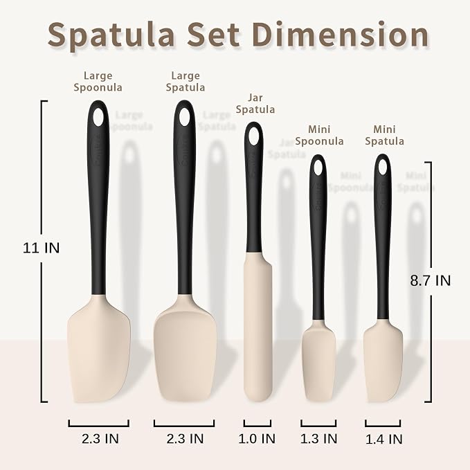 Coukre Silicone Spatula Set of 5,High Temperature Resistant, Food Grade Silicone, Dishwasher Safe, for Baking, Cooking (Beige Black)