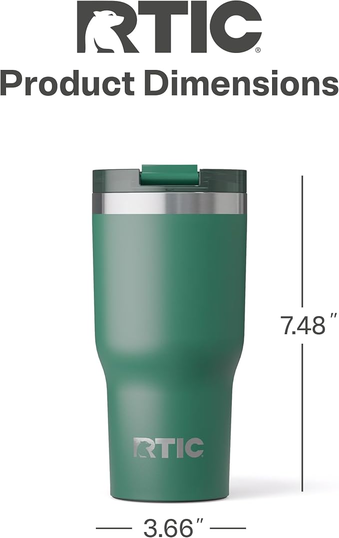 RTIC 20oz Essential Tumbler with Lid, Ceramic Lined, Pine Tree | Insulated, Stainless Steel Metal, Portable Travel Cup for Hot and Cold Drinks, Coffee, Car, Camping and Travel