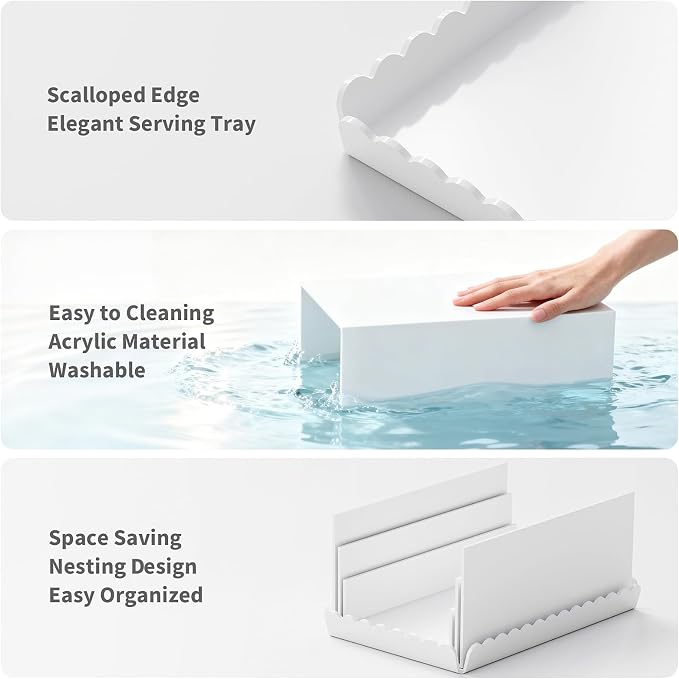 Food Display Stands, 4 PCS Acrylic Buffet Risers for Party Table, U-Shaped Tiered Acrylic Display Risers for Catering Dessert Drink Party Supply, Scalloped Serving Tray for Cupcake Fruit (Glossy White 4 PCS)