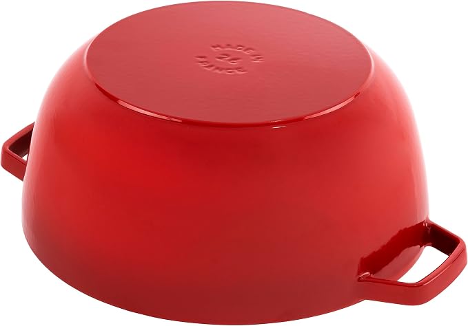 Staub Cast Iron Essential French Oven, Dutch Oven, 5-quart, serves 5-6, Made in France, with Horse Lid - Cherry