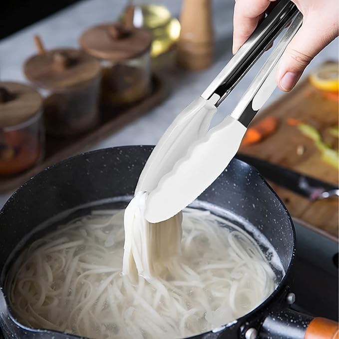 HINMAY Mini Tongs with Silicone Tips 7-Inch Serving Tongs, Set of 3 (White)