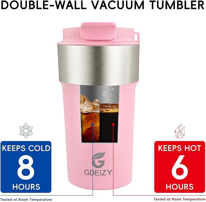 Insulated Travel Coffee Mug, 17oz Stainless Steel Leakproof Flip Straw Cup | Double Wall Vacuum Insulated, BPA-Free Material, Reusable Tumbler for Hot & Cold Drinks, Classic Black, Fits Car Cup Holders